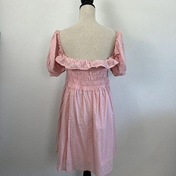 R.Vivimos Baby Pink Swiss Dot Cotton Puff Sleeve Ruffled Swing Mini Dress XL NWT - Picture 3 of 10